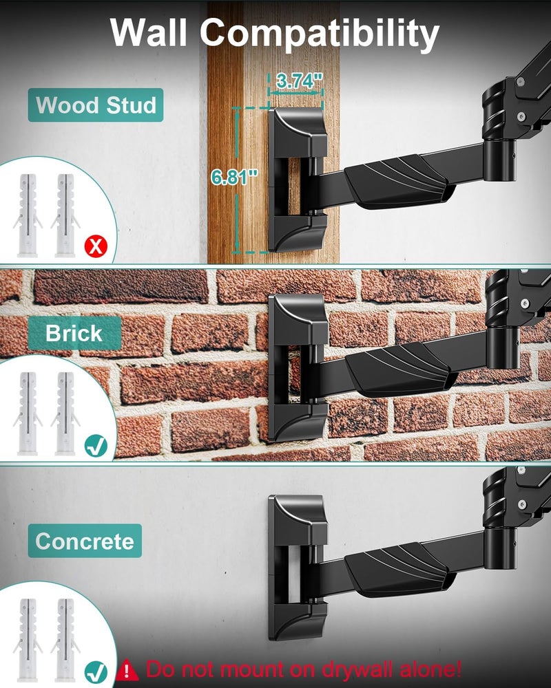 MOUNT PRO Monitor Wall Mount for 17-43" Ultrawide Screens, Single Wall Mount Monitor Arm Holds up to 33.1 lbs, Full Motion Adjustable Wall Bracket with VESA Extension Kit, VESA Mount Max 200x200mm - Image 3